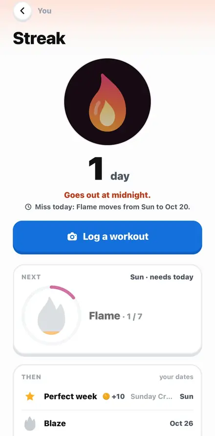 The streak screen in the evening: 1 day, goes out at midnight.